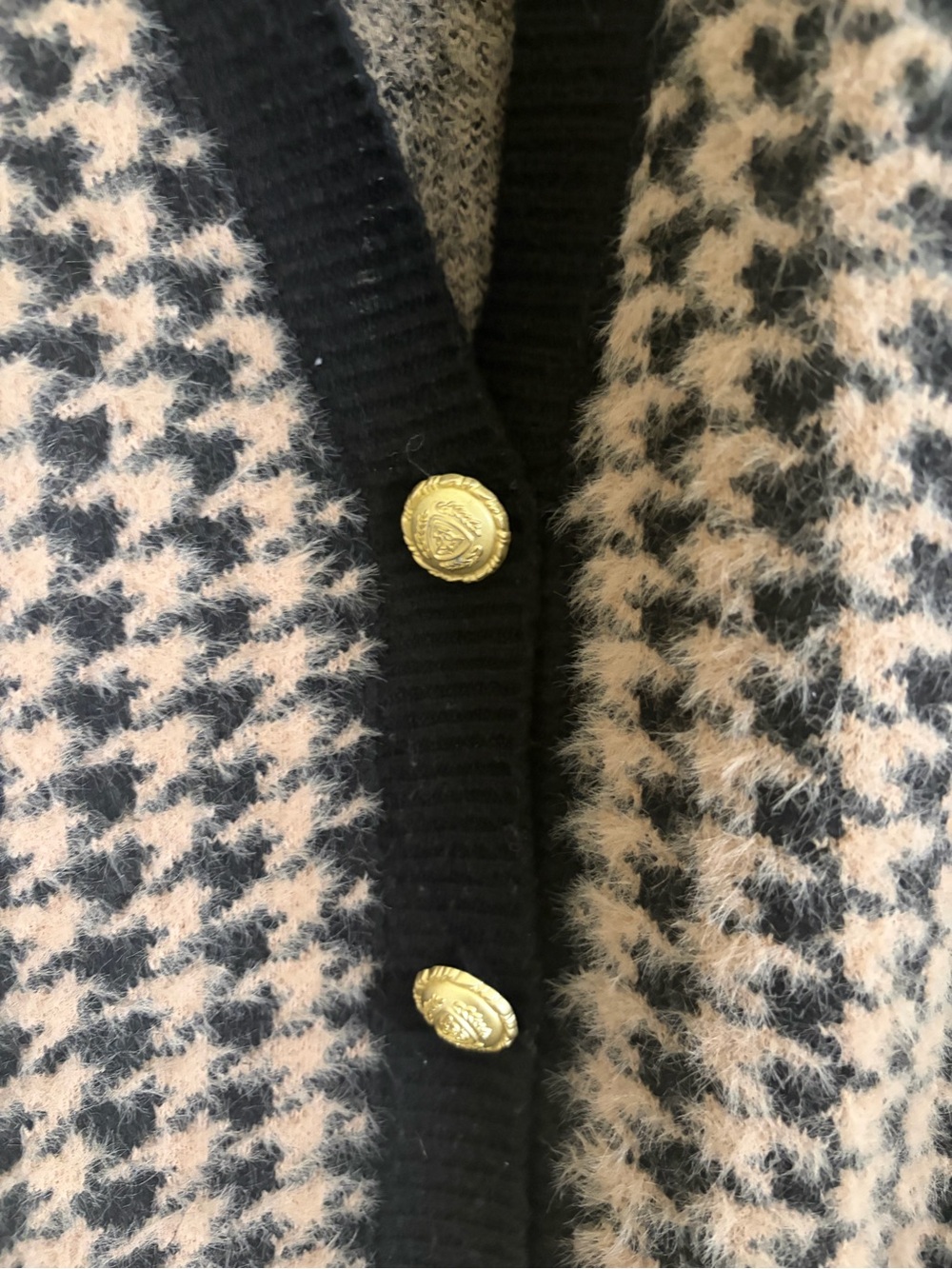 Tahari Black and Blush Houndstooth Longline Cardigan Blazer - Picture 2 of 4